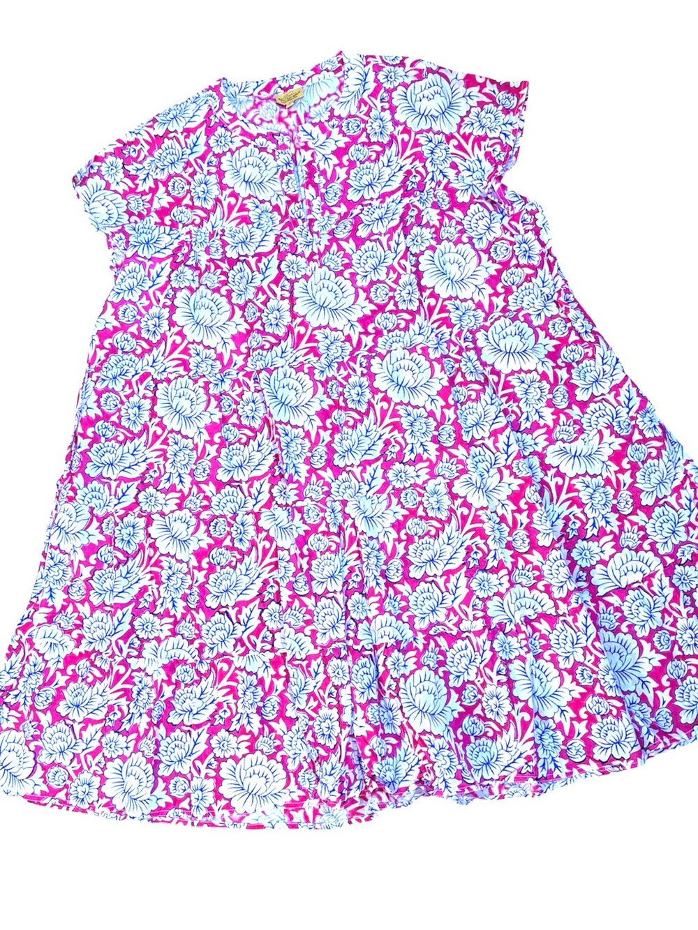 NWOT Roller Rabbit Pink, White & Blue Floral  Tiered Dress Size L